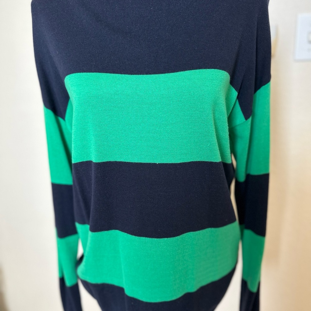 Chaps Knit Sweater Women Size M Blue Green Color‎ Block Striped StretchChaps